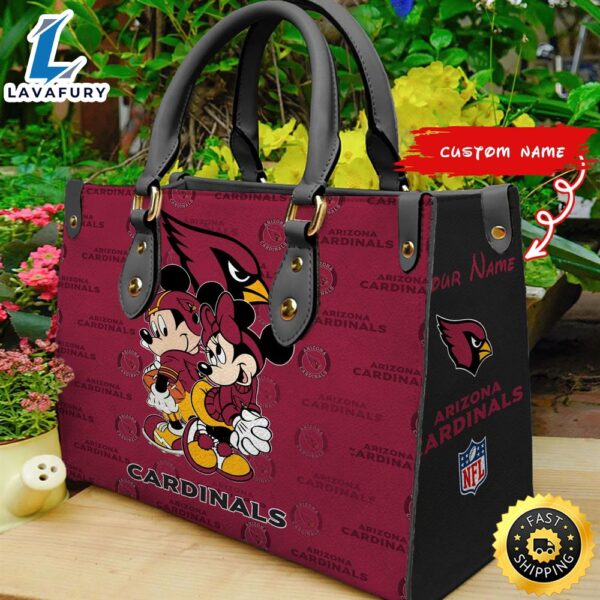 Arizona Cardinals Mickey And Minnie Women Leather Hand Bag