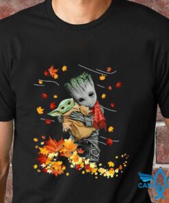 Autumn Groot Hug Baby Yoda Fall Thanksgiving T-Shirt