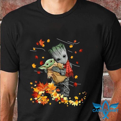 Autumn Groot Hug Baby Yoda Fall Thanksgiving T-Shirt