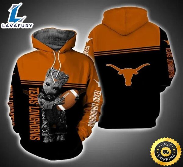 Baby Groot Hug Ball Texas Longhorns 3d Hoodie Ncaa Basketball Gifts