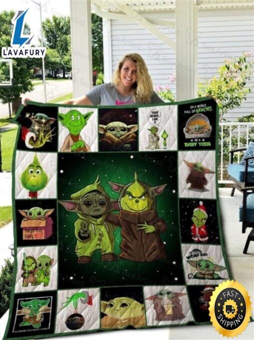 Baby Yoda And Grinch Christmas Blanket