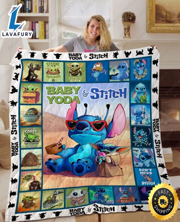 Baby Yoda And Stitch 01 Star Wars Blanket Quilt Blanket Bedding Famil
