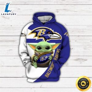 Baby Yoda Baltimore Ravens Gift For Fan 3d Hoodie All Over Print