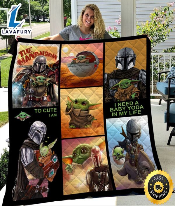 Baby Yoda Character Movie Quilt, Star Wars Family Gift Quilt, Blanket