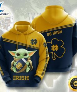 Baby Yoda Hug Ball Notre Dame Fighting Irish 3d Hoodie Notre Dame Fighting Irish Ncaa Gifts