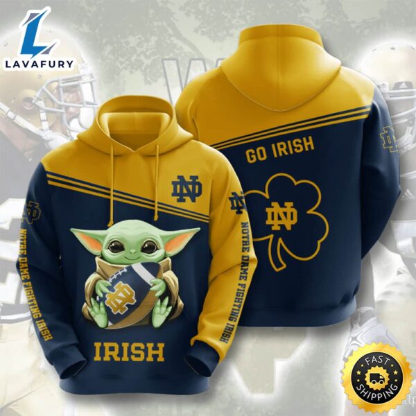 Baby Yoda Notre Dame Fighting Irish 3d Hoodie Gift For Notre Dame Fans