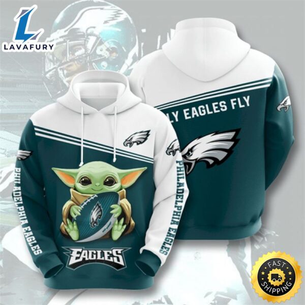 Baby Yoda Star Wars Philadelphia Eagles Logo Fly Eagles Fly 3d Hoodie All Over Print