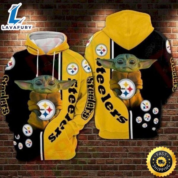 Baby Yoda Star Wars Pittsburgh Steelers Many Logo 3d Hoodie All Over Print