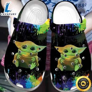 Baby Yoda Watercolor Black Clogs Crocs Shoes