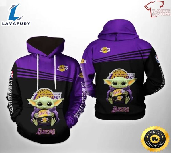 Baby Yoda With Los Angeles Lakers 3d Hoodie All Over Printed