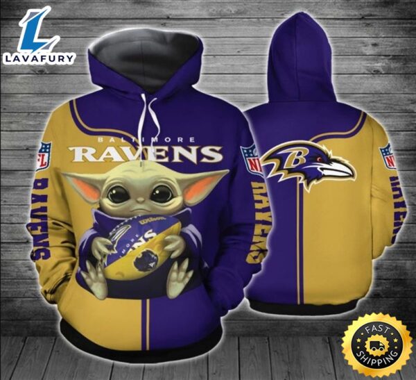 Baltimore Ravens Baby Yoda 3d Hoodie All Over Print Unique Baltimore Ravens Gifts