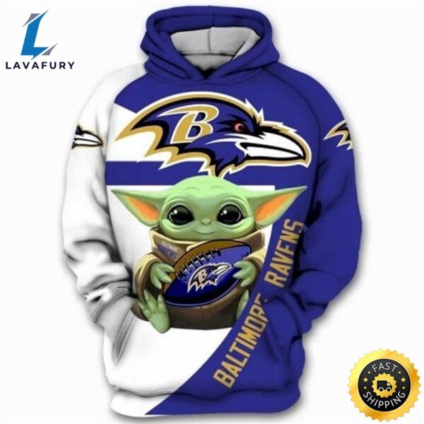 Baltimore Ravens Logo Baby Yoda Star Wars 3d Hoodie All Over Print