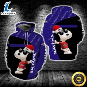 Baltimore Ravens Logo Funny Snoopy With Sunglasses Peanuts Christmas 3d Hoodie All Over Print