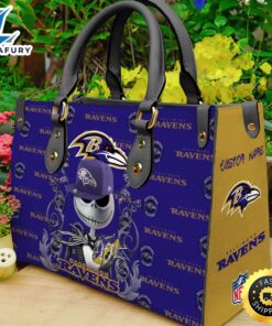 Baltimore Ravens NFL Jack Skellington Women Leather Hand Bag