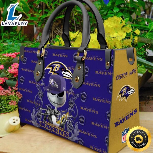 Baltimore Ravens NFL Jack Skellington Women Leather Hand Bag