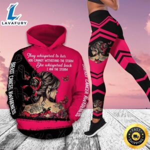 Breast Cancer Awareness All Over Print Leggings Hoodie Set Outfit For Women