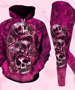 Breast Cancer Warrior, Skull Style, Hoodie And Leggings