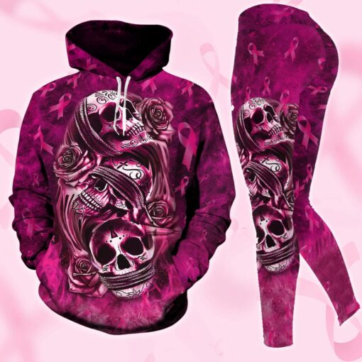 Breast Cancer Warrior, Skull Style, Hoodie And Leggings