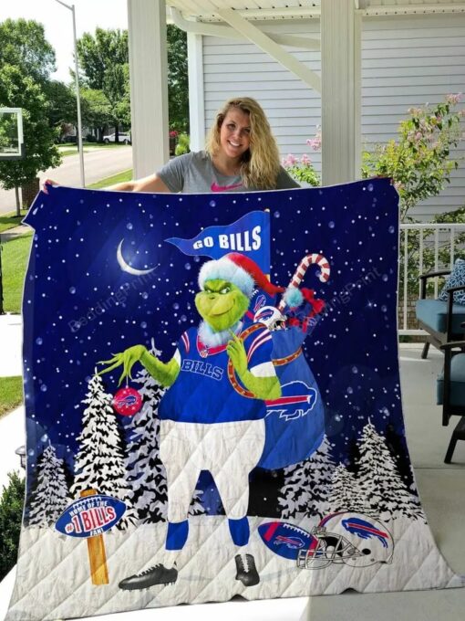 Buffalo Bills Grinch Santa Quilt Blanket