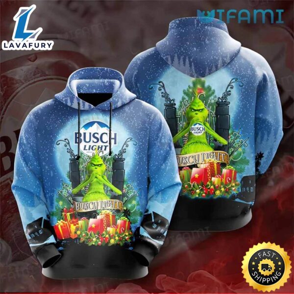 Busch Light Hoodie 3d Grinch Christmas Gift For Beer Lovers