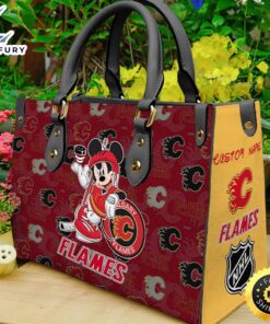 Calgary Flames NHL Mickey Women Leather Hand Bag