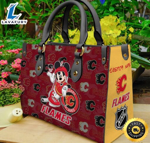 Calgary Flames NHL Mickey Women Leather Hand Bag