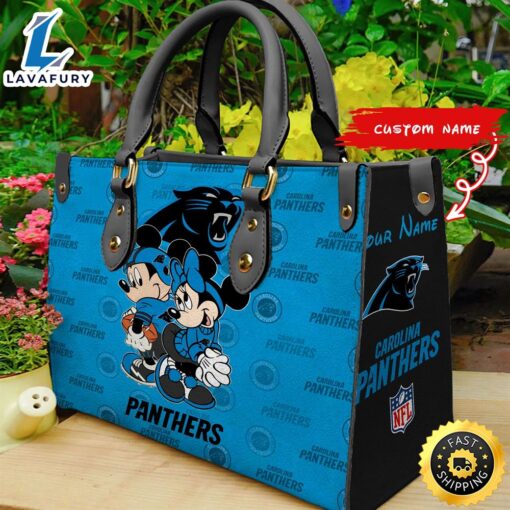 Carolina Panthers Mickey And Minnie Women Leather Hand Bag