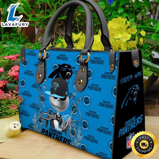 Carolina Panthers NFL Jack Skellington Women Leather Hand Bag