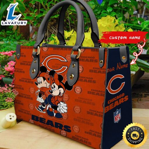 Chicago Bears Mickey And Minnie Women Leather Hand Bag