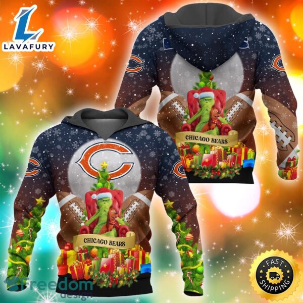Chicago Bears Nfl Grinch Christmas Tree 3d Hoodie Pullover Prints