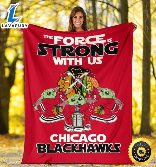 Chicago Blackhawks Baby Yoda Fleece Blanket The Force Is Strong