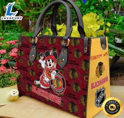 Chicago Blackhawks NHL Mickey Women Leather Hand Bag