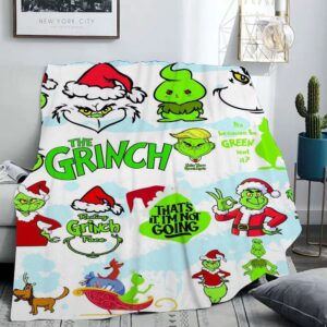 Christmas Grinch Blanket Flannel Warm Blanket, Cozy Blanket For Adults Teens