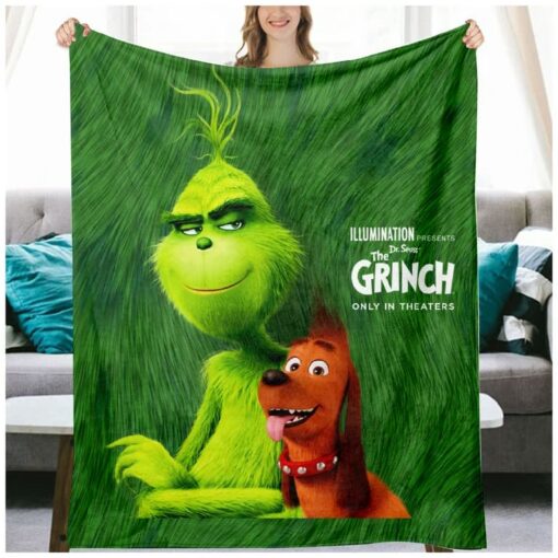 Christmas Grinch Throw Blanket Holiday Christmas Fleece Blanket