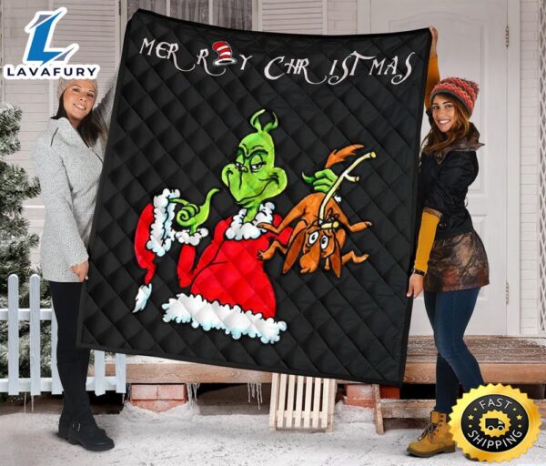 Christmas Premium Quilt Grinch Holding Max Tail Quilt Blanket