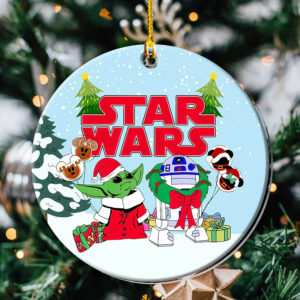 Christmas Star Wars Baby Yoda And R2-D2 Mickey Balloon – Circle Ornament