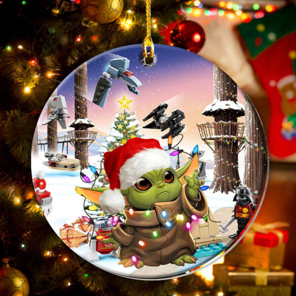 Christmas Star Wars Baby Yoda Joy To The World – Circle Ornament