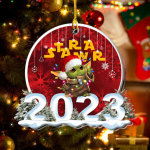 Christmas Star Wars Baby Yoda Joy To The World 2023 Shape Ornament