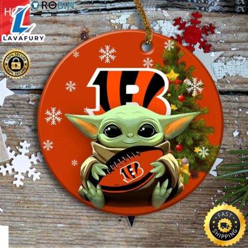 Cincinnati Bengals Baby Yoda Christmas Ceramic Ornament