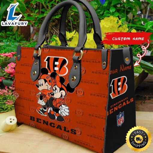 Cincinnati Bengals Mickey And Minnie Women Leather Hand Bag