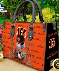 Cincinnati Bengals NFL Jack Skellington Women Leather Hand Bag