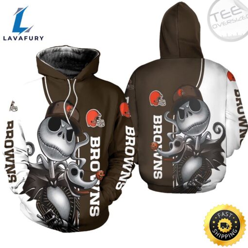 Cleveland Browns Jack Skellington And Zero 3d Hoodie