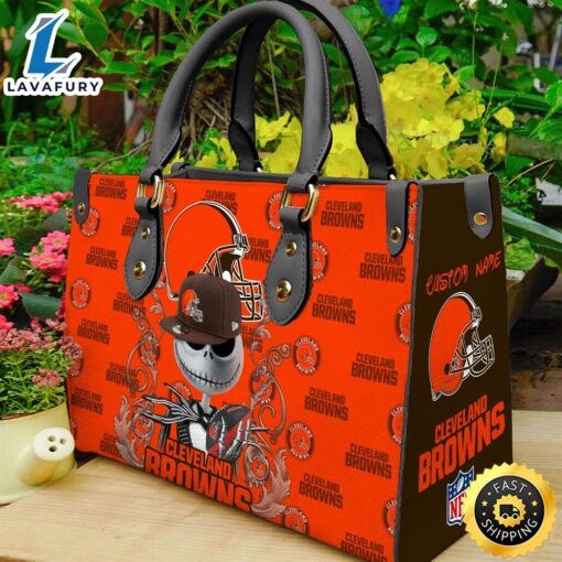 Cleveland Browns NFL Jack Skellington Women Leather Hand Bag