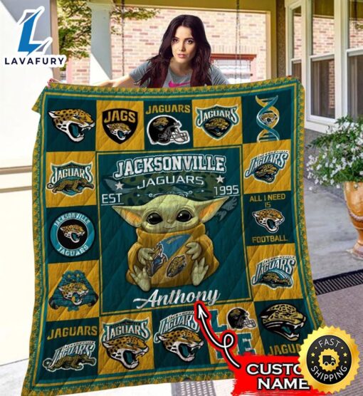 Custom Name Baby Yoda Jacksonville Jaguars Jacksonville Jaguars Quilt