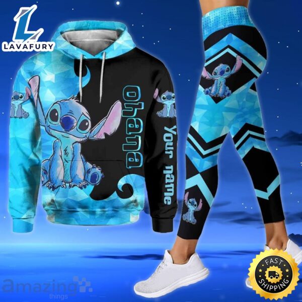 Custom Name Stitch Ohana Means Family Blue All Over Print 3d Hoodie And Leggings