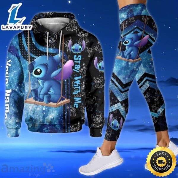Custom Name Stitch Stay With Me All Over Print 3d Hoodie And Leggings Blue Galaxy