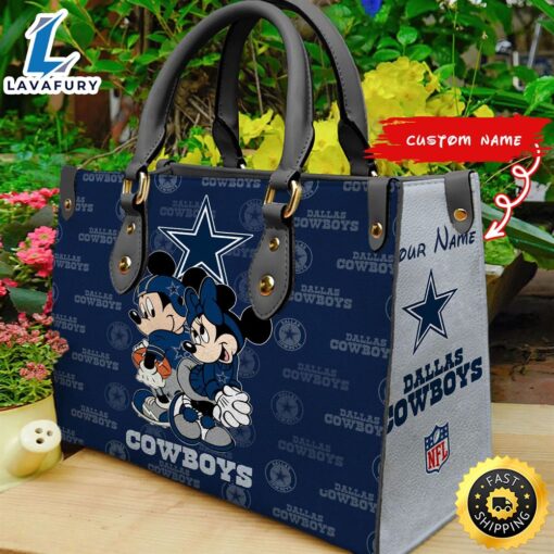 Dallas Cowboys Mickey And Minnie Women Leather Hand Bag