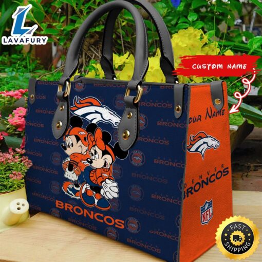 Denver Broncos Mickey And Minnie Women Leather Hand Bag