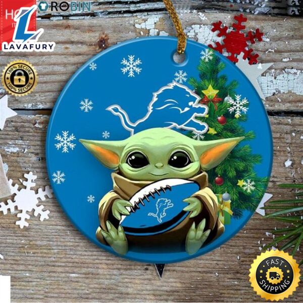 Detroit Lions Baby Yoda Christmas Ceramic Ornament