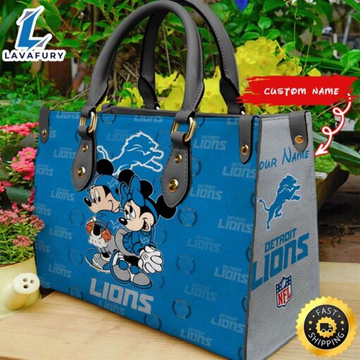 Detroit Lions Mickey And Minnie Women Leather Hand Bag